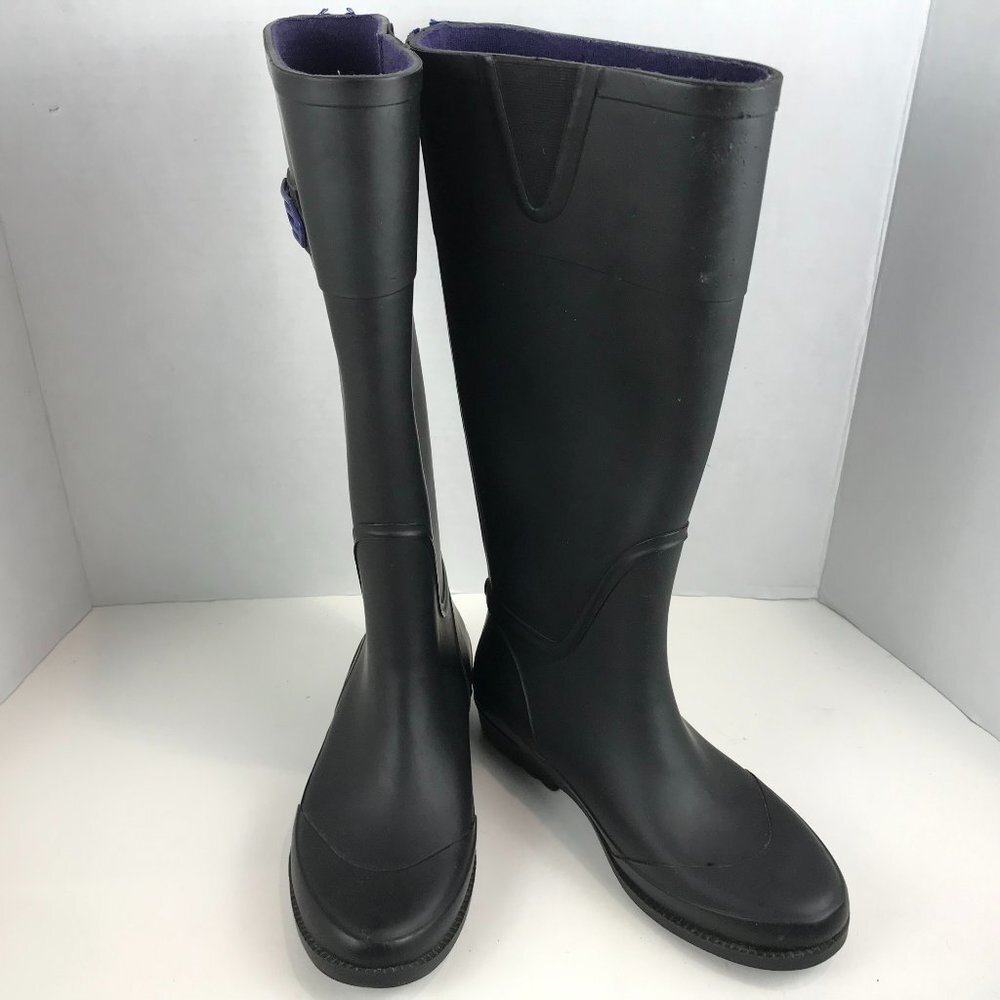 Tommy Hilfiger black rubber back zip rainboots US 6